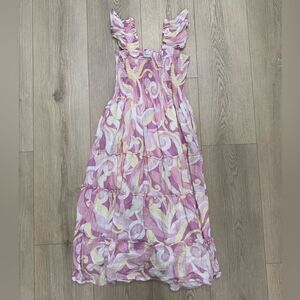 Hill House Pink and Yellow Midi Dress